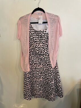 Ricki's Pink Polka Dot Midi Dress with Light Pink Cardigan